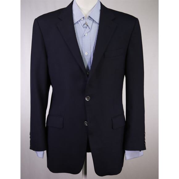 Hickey Freeman Navy Blue Blazer Metal Logo Buttons Jacket Wool 40R - Picture 2 of 8